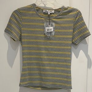 Y2K Oxygen Women's Striped Gray and Yellow Top Multocolor Tshirt Ribbed